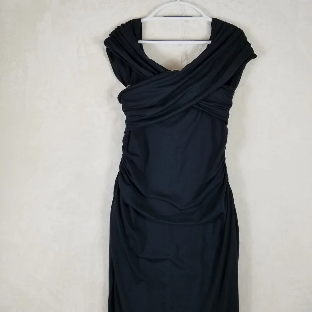 Abercrombie & Fitch Black Ruched Surplice Modal Blend Maxi Dress XLT Tall Womens